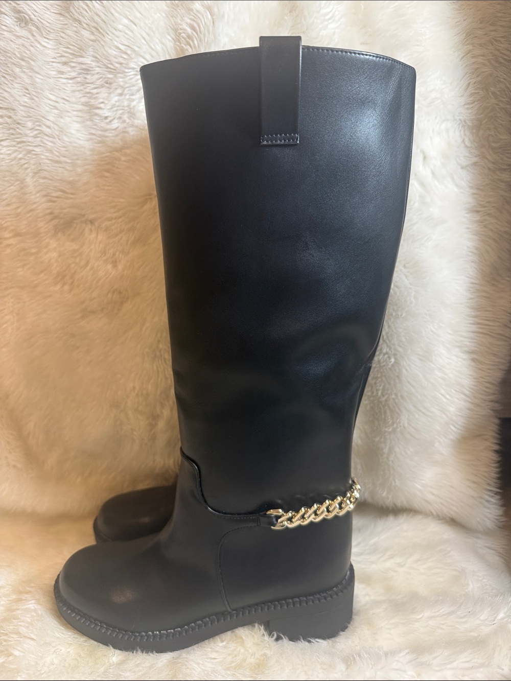 NWT A New Day Black Knee High Chain Boots Women’s Size 6.5 Riding Moto Gold Chai